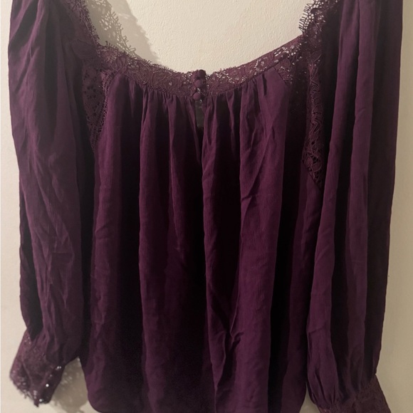 Free People Deep Purple Lace Women's Blouse - Picture 2 of 6